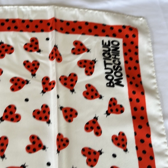 Moschino Boutique Silk Scarf Red Heart Lady Bugs 26โx26โ - Picture 5 of 8